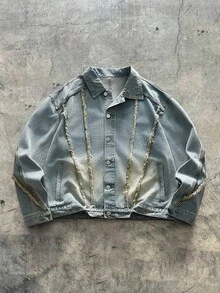 AXEPEAK Men's Long Sleeve Casual Washed Shirt Jacket, Stylish Lapel Collar - Blue - View 1