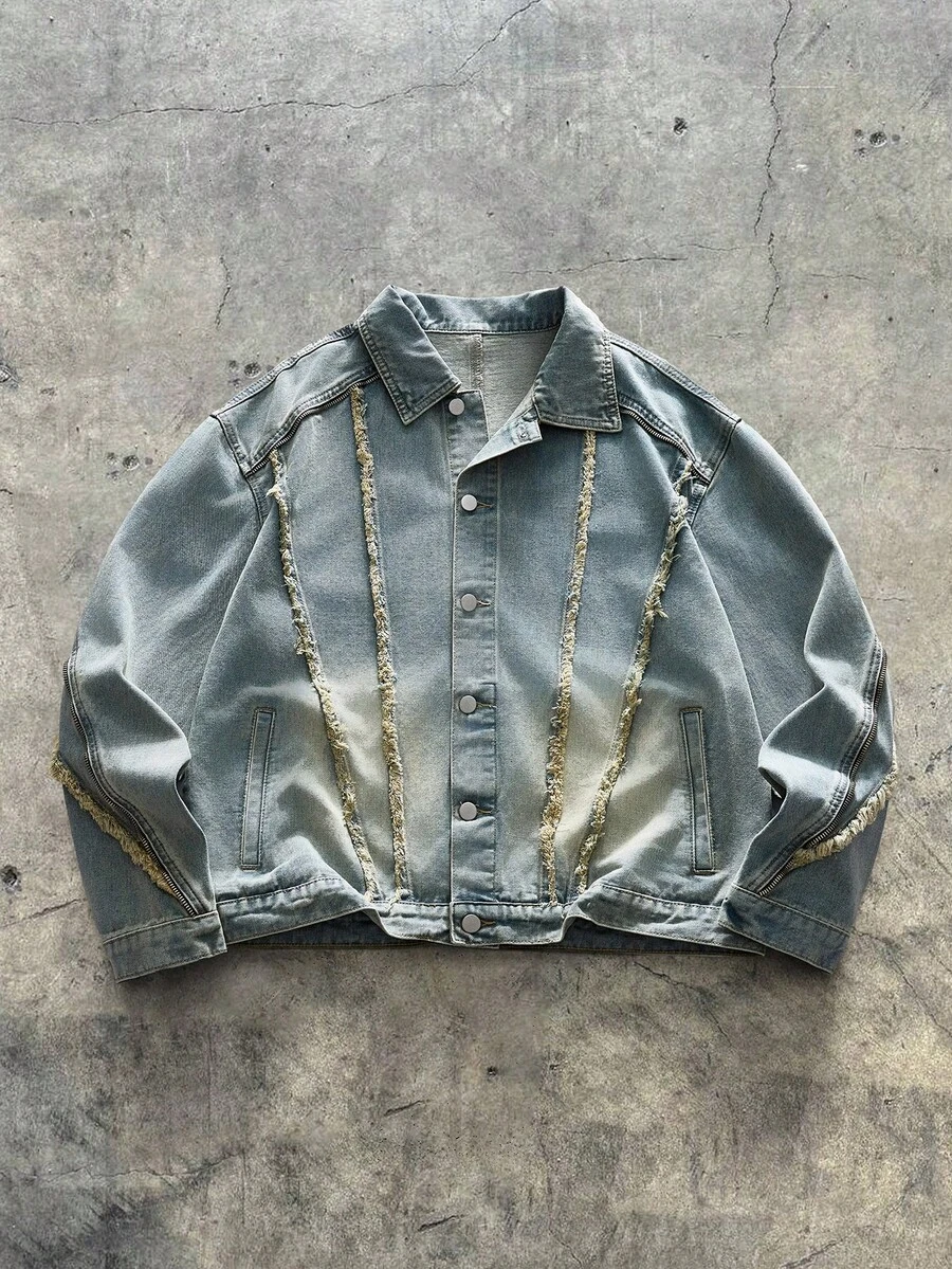 AXEPEAK Men's Long Sleeve Casual Washed Shirt Jacket, Stylish Lapel Collar - Blue - View 1