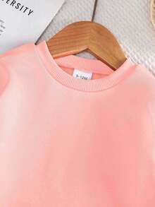 SHEIN Playful Pals 女婴休闲长袖卫衣，格子裙摆拼接设计，罗纹圆领连衣裙，适合外出、休闲穿着、度假，粉色拼接格子连衣裙，学院风连衣裙