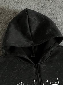 PAVTROS Men's Letter Print Long Sleeve Zip Front Hoodie And Pants Casual Tracksuit Set Men Black Set Shirt And Pants Set Men Black Two Piece Set Men S Co Ord Set Mans 2 Pieces Sets - Black - View 6