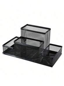 1 Packs Desk Organizer Desktop Mesh Pen Pencil Holder Caddy With 4 Compartments, Office Home School Classroom Accessories Cool Supplies Black - 1 Four-compartment Pen Holder Black - View 4