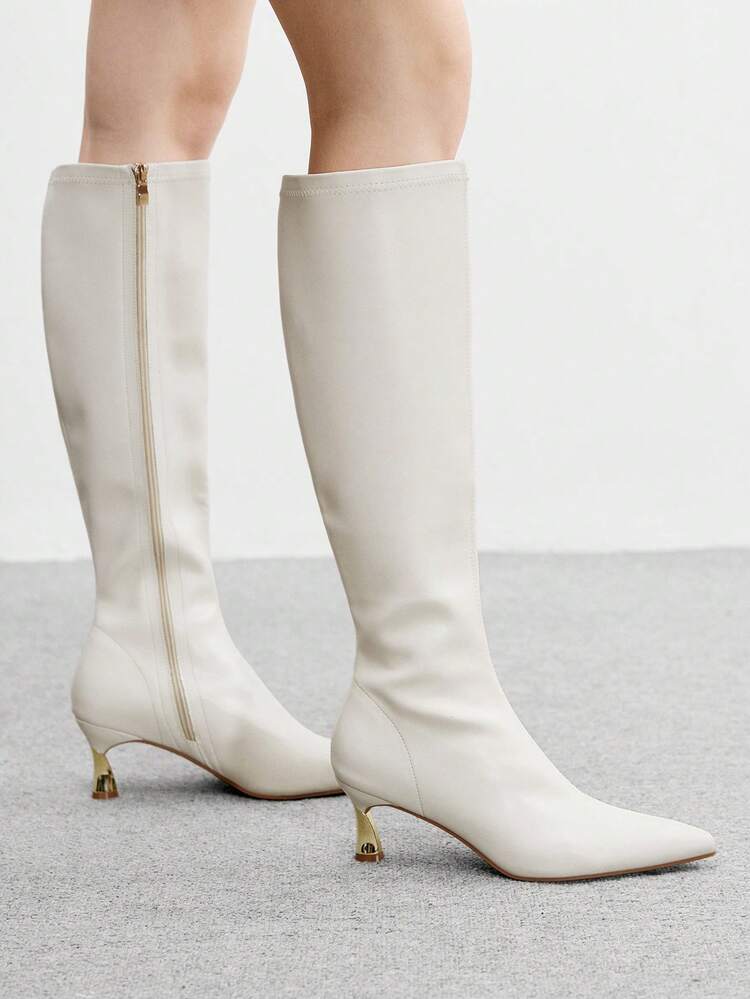 CUCCOO BIZCHIC Women's White Pointed Toe Stiletto Heel Ankle Boots, Elegant Minimalist Design, Versatile For Work And Casual Wear, Autumn/Winter