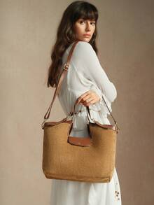 SHECARRY WOMEN SUEDE DALIY SHOPPER BAG - Camel - View 5