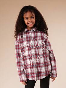 SUMWON Tween Plaid Button Down Shirt With Long Sleeves And Collared Neckline For School And Casual Wear Vacation - Burgundy - View 4