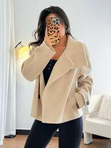 SHEIN Franclia Áo khoác len cổ lọ ngắn thông thường dành cho nữ, Áo khoác ngoài đi làm thời trang, Áo len cài nút thu/đông cho nữ Áo len mùa thu cho nữ Áo mùa đông cho nữ Áo khoác cardigan cài nút - Màu Khaki - Xem 5