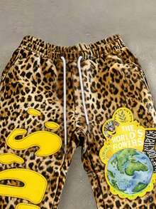 Glimmora 女士宽松字母街头风豹纹抽绳腰带运动裤 - 彩色 - 查看 4