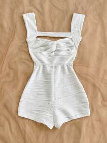 Soleia WYWH 女士度假针织条纹扭结前襟心形领露背连体裤 - 白色 - 查看 2