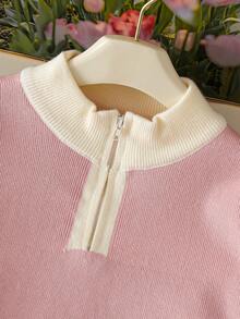 Genkimix Kids Tween Girl Casual Loose Long Sleeved Half Zip Sweater, Fashionable Winter - Pink - View 5