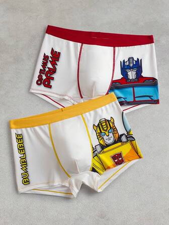 Transformers X SHEIN Men's Comfortable Soft Breathable Letter & Robot Printed Boxer Briefs