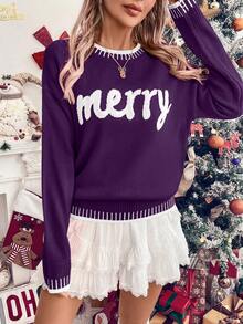 LanaWest Suéter de punto con estampado de fuente navideña para ropa de Año Nuevo de mujer - Morado - Ver 6