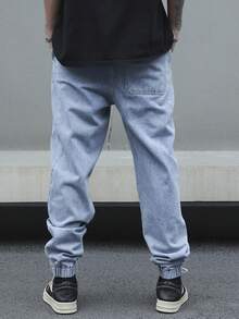 Manfinity Hypemode Lässige amerikanische Stil Jeans mit elastischem Bund und verjüngtem Bein, Herren Loose Fit Jogginghose mit Kordelzug - Blau - Übersicht 2