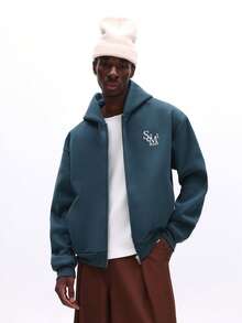 SUMWON Boxy Fit Zip Up Hoodie With Small Branding And Welt Pocket For Men Plain - Green - View 1