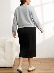 SHEIN LUNE 大码女式插肩袖V领卫衣和吊带连衣裙休闲两件套 - 彩色 - 查看 6