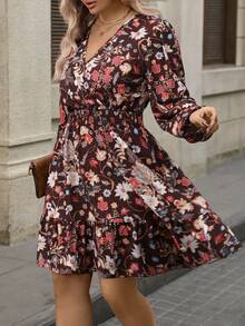 EMERY ROSE New Floral Print Plus Size Women Dress, Western Style, Suitable For Vacation, Casual, Work, And Daily Dates - Multicolor - View 5