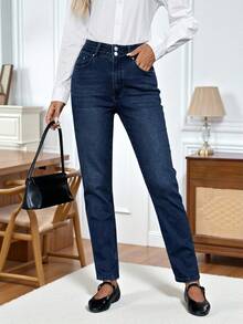 EMERY ROSE Women's Pocket Skinny Casual Versatile Jeans - Dark Wash - View 4