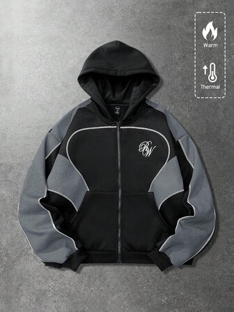 Street Life Herren Patchwork Buchstaben Grafik Reißverschluss Hoodie für Herbst & Winter