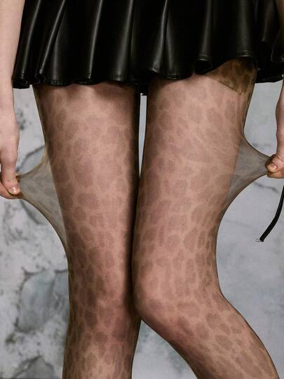 ROMWE 1 Pair Gothic Style Dark Plaid & Leopard Print Tights