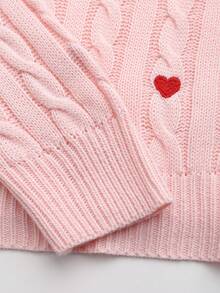 SHEIN Franclia Women's Casual Fashion Loose Fit Heart Embroidery Sweater, Versatile & Minimalist Design, Suitable For Autumn/Winter - Pink - View 3
