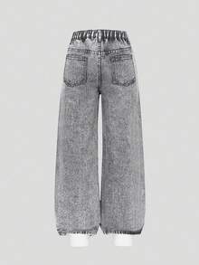 Sparklyn Quần jeans ống rộng phong cách đường phố Y2K sành điệu dành cho nữ tuổi teen, điểm nhấn lấp lánh như kim cương, cạp chun co giãn, món đồ thời trang không thể thiếu. - Màu Xám nhạt - Xem 2