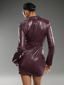 Normani Women's Fashion Wrap Waist Mini Dress, Suitable For Commuting - Burgundy - View 5