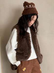 DAZY Tween Girls Faux Fur Vest Jacket - Coffee Brown - View 6