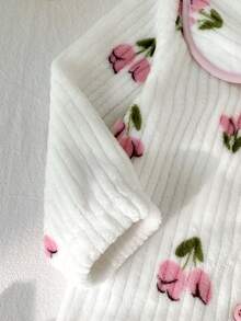 SHEIN 2pcs Baby Girls' Casual Cherry Print Long Sleeve Top And Pants Homewear Set Pajama Baby Set Baby Girl Warm Pajama Sets Toddler Pijama Cotton Girl Toddler Girl Pajama Set - Baby Pink - View 5