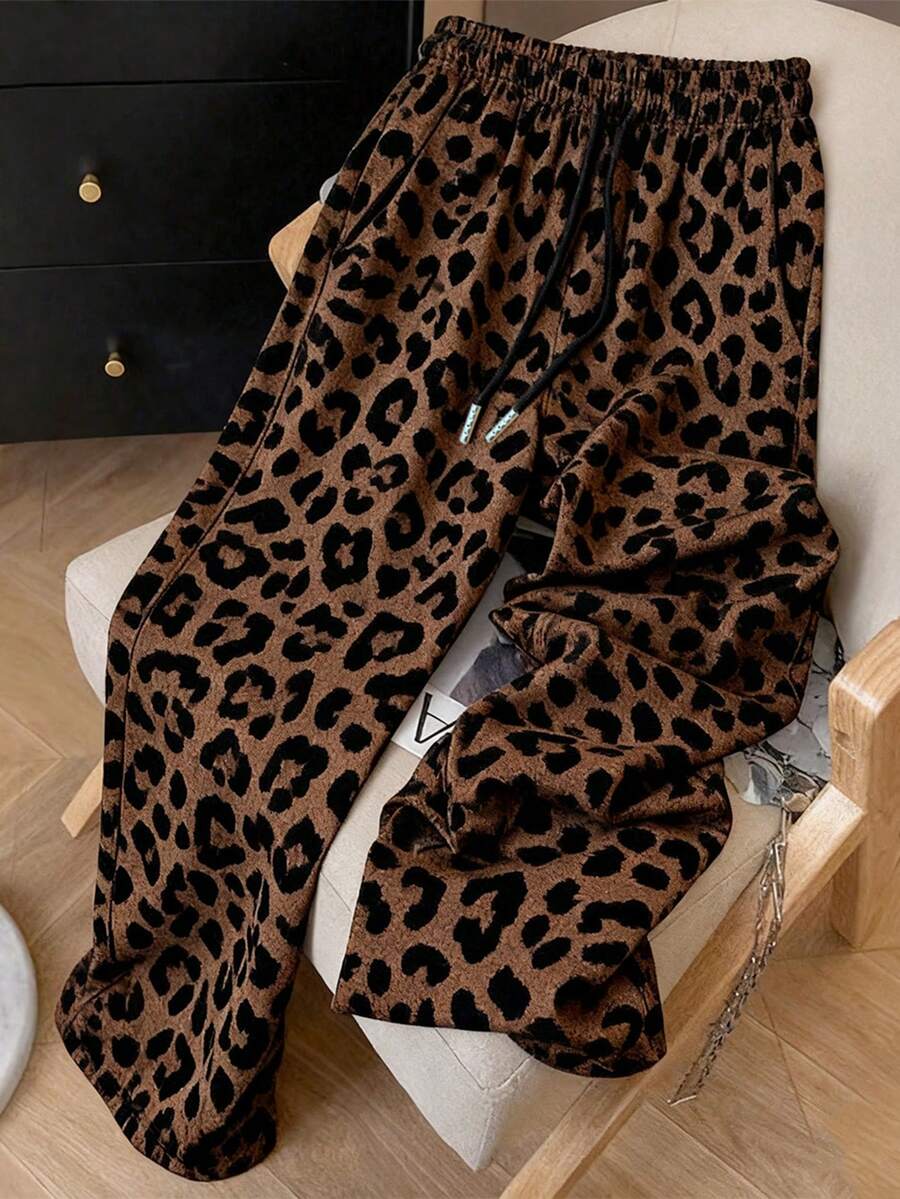 Resyla Y2K Retro American Fashion Street Chic Leopard Print Women Sweatpants - Coffee Brown - View 1