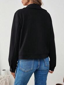 EMERY ROSE Women's Casual Versatile Suede Fleece Slim Fit Jacket, Autumn - Black - View 2