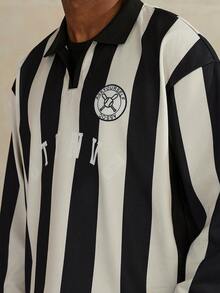 STYNVO 男士休闲拼色条纹长袖 Polo 衫，秋季 - 杏色 - 查看 5