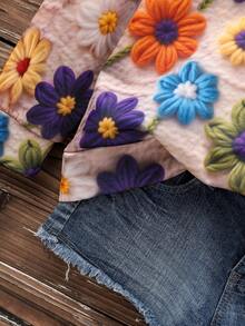 EMERY ROSE Casual Minimalist Faux Flower Print Pattern Round Neck Loose Fit Women Sweatshirt,Fall Flower Tops For Women