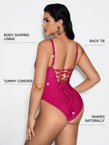 Shapewave Traje de baño de una pieza sexy y de moda para mujer en color magenta, con tirantes ajustables y extraíbles, acolchado, con tirantes cruzados y decoración de cadena de cristales - Rojo violeta - Ver 9