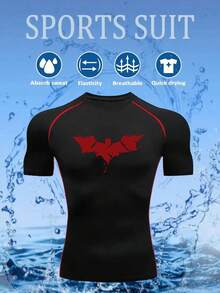 Manfinity Sport Corelite Áo thun thể thao tay ngắn ôm vừa vặn in hình dơi cho nam, áo tập gym, áo bó, áo ôm vừa vặn, thoáng khí, cổ tròn - màu đen - Xem 3