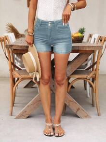 EMERY ROSE Quần short denim túi xéo giặt thời trang nữ, mùa hè - Màu xanh lam - Xem 4
