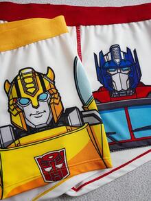 Transformers X SHEIN 男士舒适柔软透气字母机器人印花平角内裤 - 白色 - 查看 5