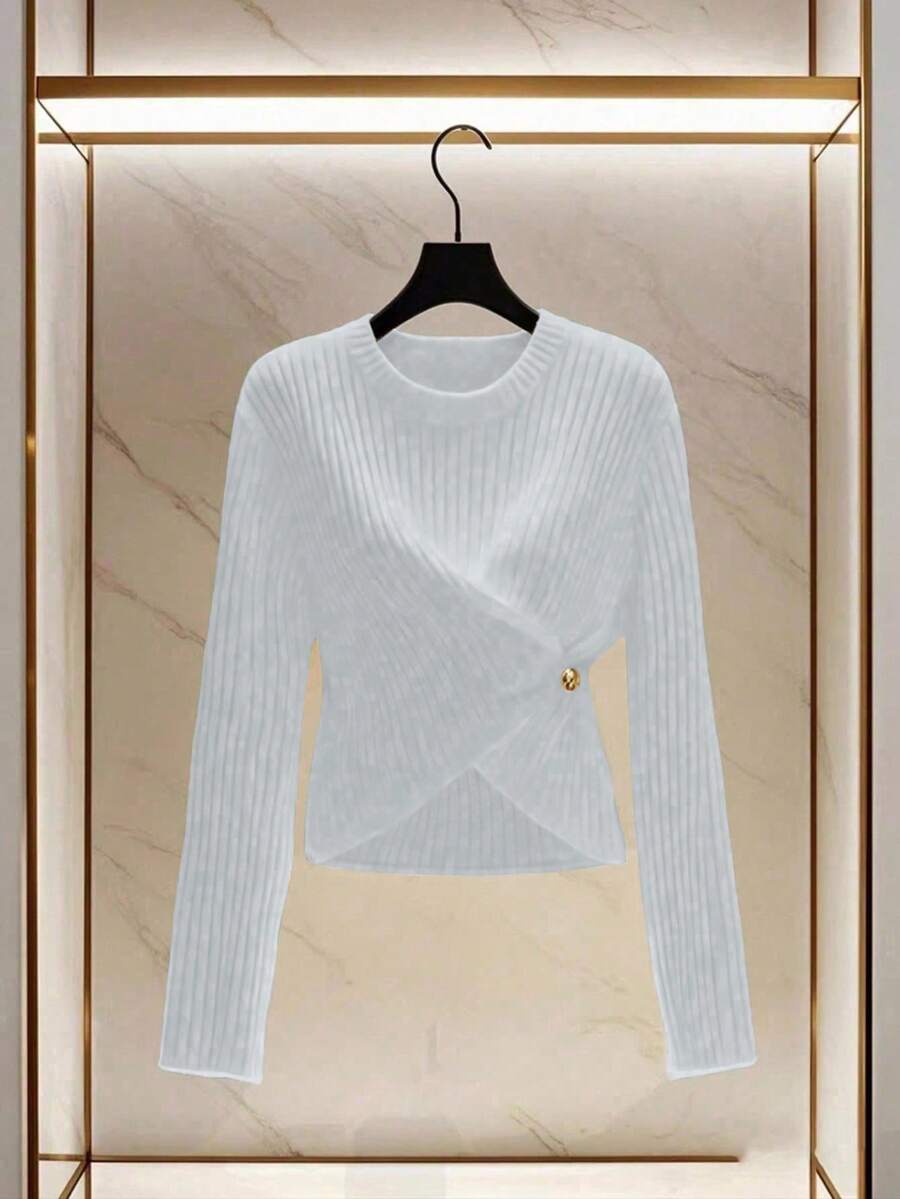 Franclia Atasan Pullover Rajut Elegan Wanita, Kasual & Serbaguna, Gaya Prancis Romantis, Cocok untuk Musim Gugur/Musim Dingin - Grey - View 1