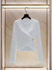 Franclia Atasan Pullover Rajut Elegan Wanita, Kasual & Serbaguna, Gaya Prancis Romantis, Cocok untuk Musim Gugur/Musim Dingin - Grey - View 4