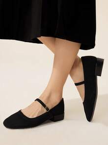 CUCCOO BASICS Women's Casual Buckle Design Versatile Chunky Heel Loafers For Christmas - Black - View 9