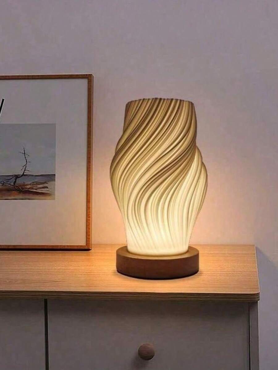 1个带木质底座的床头灯，适用于客厅、书房、宿舍、办公室，母亲节礼物