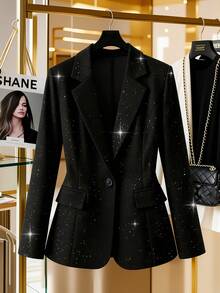 GlowEve Blazer attillato da donna con foil oro e argento, adatto per l'autunno/inverno - nero - Visualizzare 1