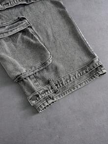 ROMWE MEN Street Life Quần jeans nam ống rộng dáng suông có túi hộp - Xám - Xem 4