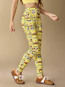 SpongeBob SquarePants | SHEIN Women's Funny & Cute All-Over Print High Waist Leggings