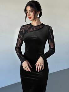 Firerie فستان طويل الأكمام من الدانتيل والمخمل الأرجواني الأنيق والفاخر والرومانسي والراقي، مناسب للمناسبات والحفلات والسهرات والاستخدام اليومي، خاص بالأعياد والعطلات الجديدة