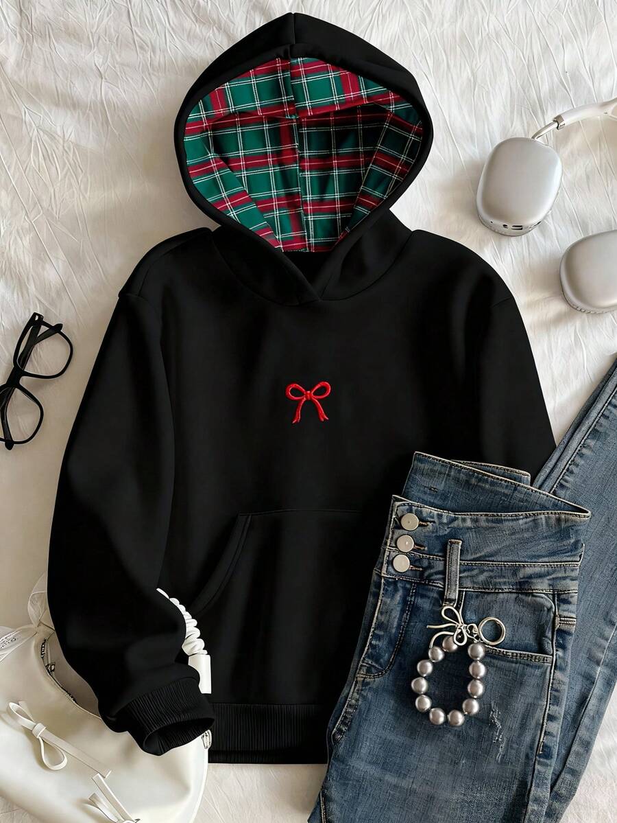 Hanorac casual cu mânecă lungă și imprimeu cu funde pentru adolescente