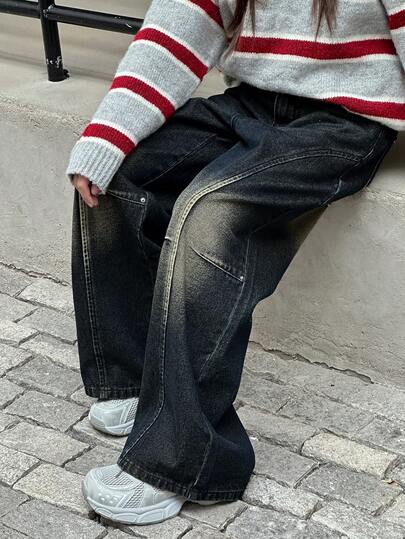 Dazy Kids Tween Girls' Pocketed Wide Leg Loose Casual Versatile Jeans