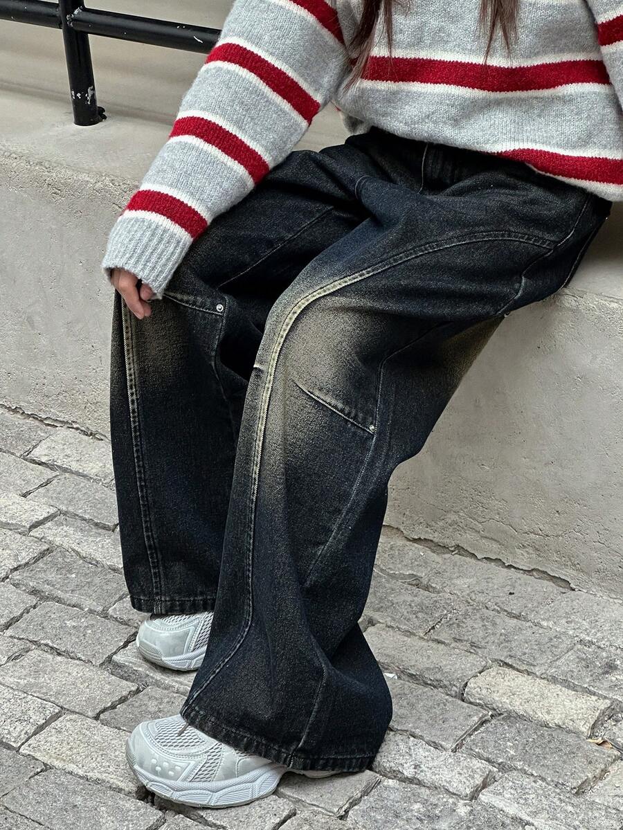 Dazy Kids Tween Girls' Pocketed Wide Leg Loose Casual Versatile Jeans - Dark Wash - View 1