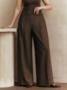 Anewsta Plus Size Women Fashionable Slimming Elegant Wide Leg Pants - Brown - View 3