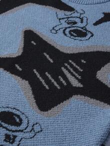 Manfinity Hypemode Herren Lässig Pentagramm Muster Rundhals Langarm Pullover, Herbst/Winter - Blau - Übersicht 3