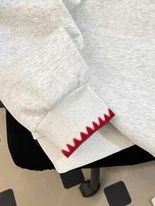 SHEIN 女式字母印花长袖拉链抽绳连帽休闲运动衫，秋冬 - 淺灰色 - 查看 3