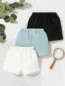 Newborn Boys' Decorative Patchwork Drawstring Waistband Casual Shorts 3pcs Set - Multicolor - View 13