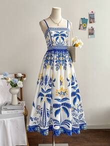 Soleia 女士休闲棕榈树印花无袖中长连衣裙，度假风 - 彩色 - 查看 5